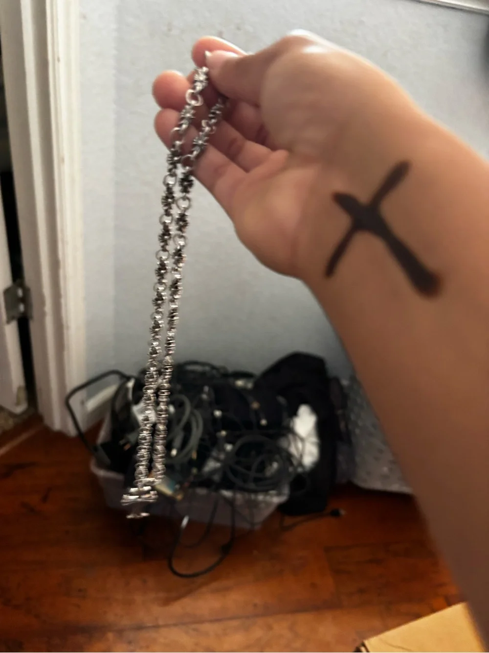 Chrome Hearts Silver Cross Pendant Necklace with Link Chain. CAN NEGOTIATE PRICE